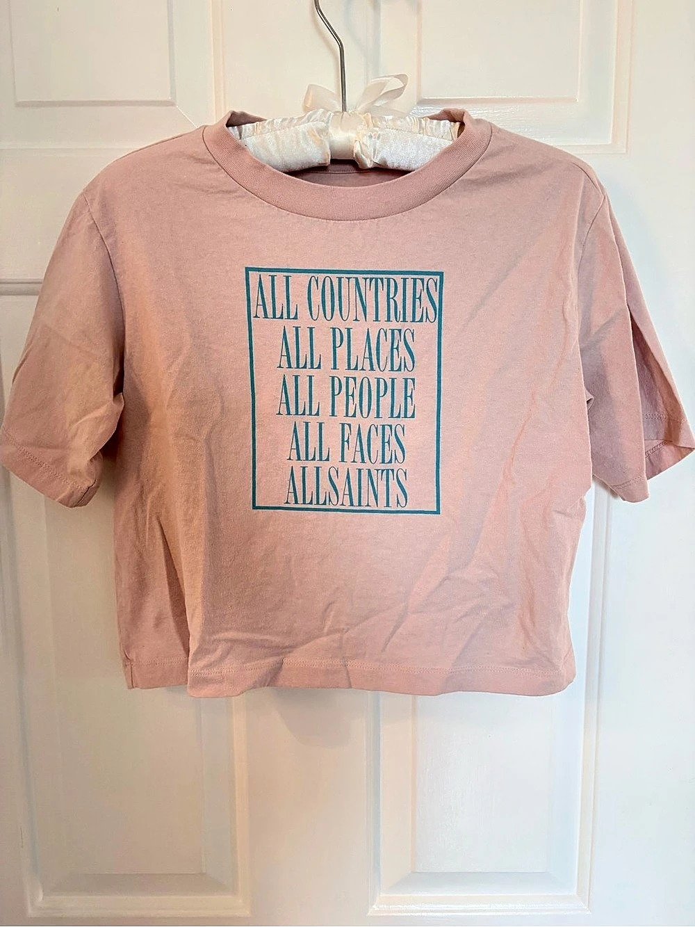 AllSaints Graphic Pink Crop Top - Small